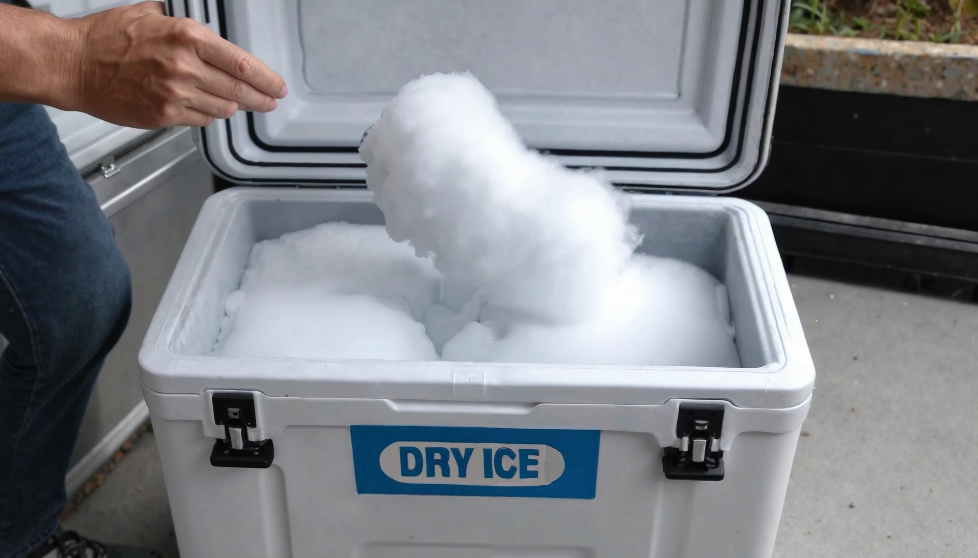 Dry ice blocks being used for food preservation